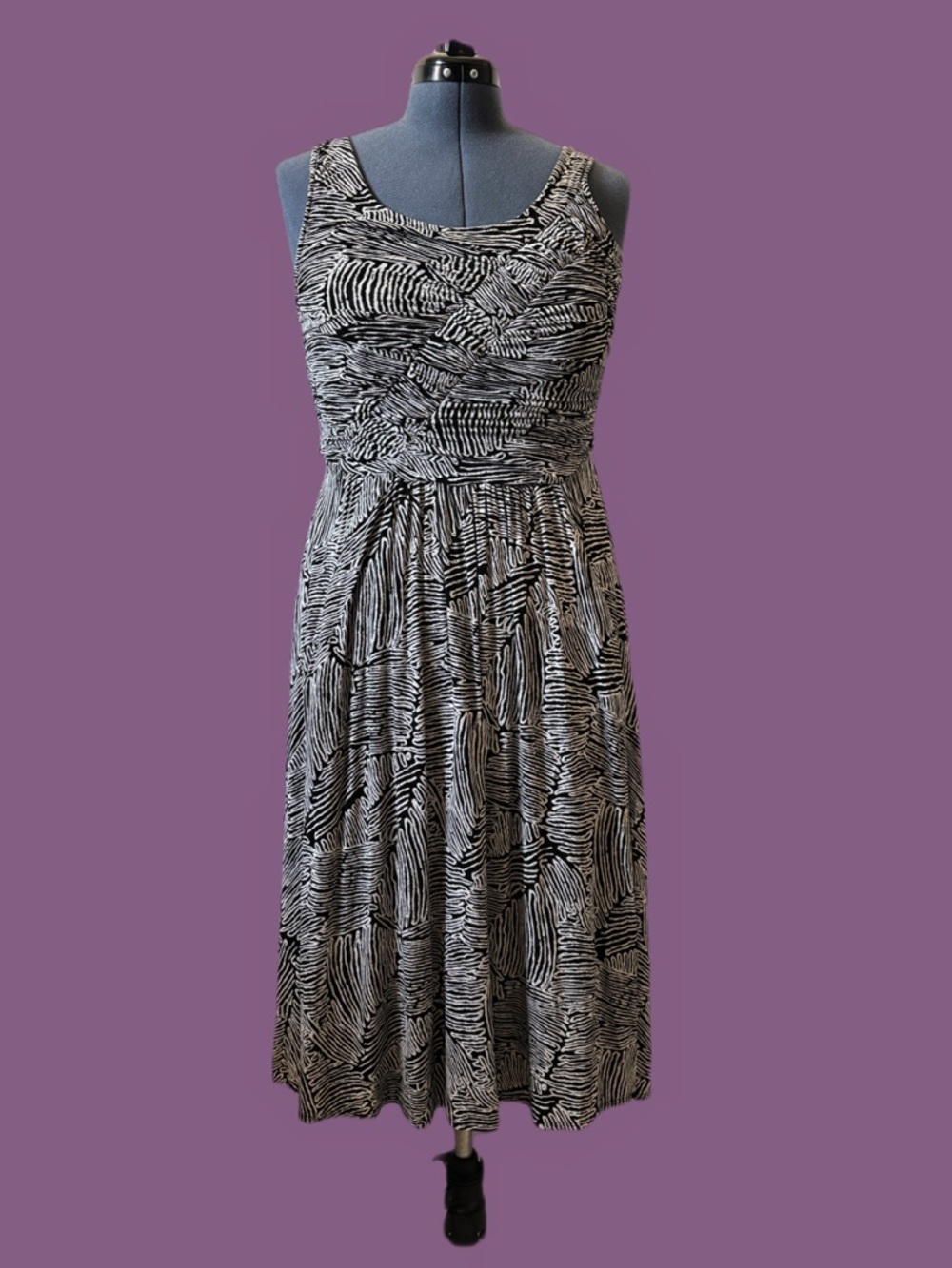 Plenty by Tracy Reese Black and White Printed Sleeveless Midi Dress